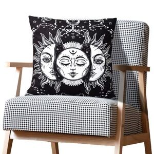 Pillow Cover Sun Moon Celestial Mystical Zippered Large Black White 17.7 in